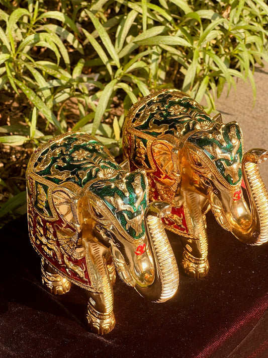 DESHANA Antique Meena Work Pair of Elephants – A Symbol of Strength, Wisdom, and Good Fortune-Big Size