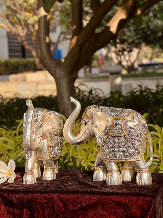 DESHANA Antique Gold and Silver Plated Big Size Elephant – A Majestic Symbol of Strength and Prosperity