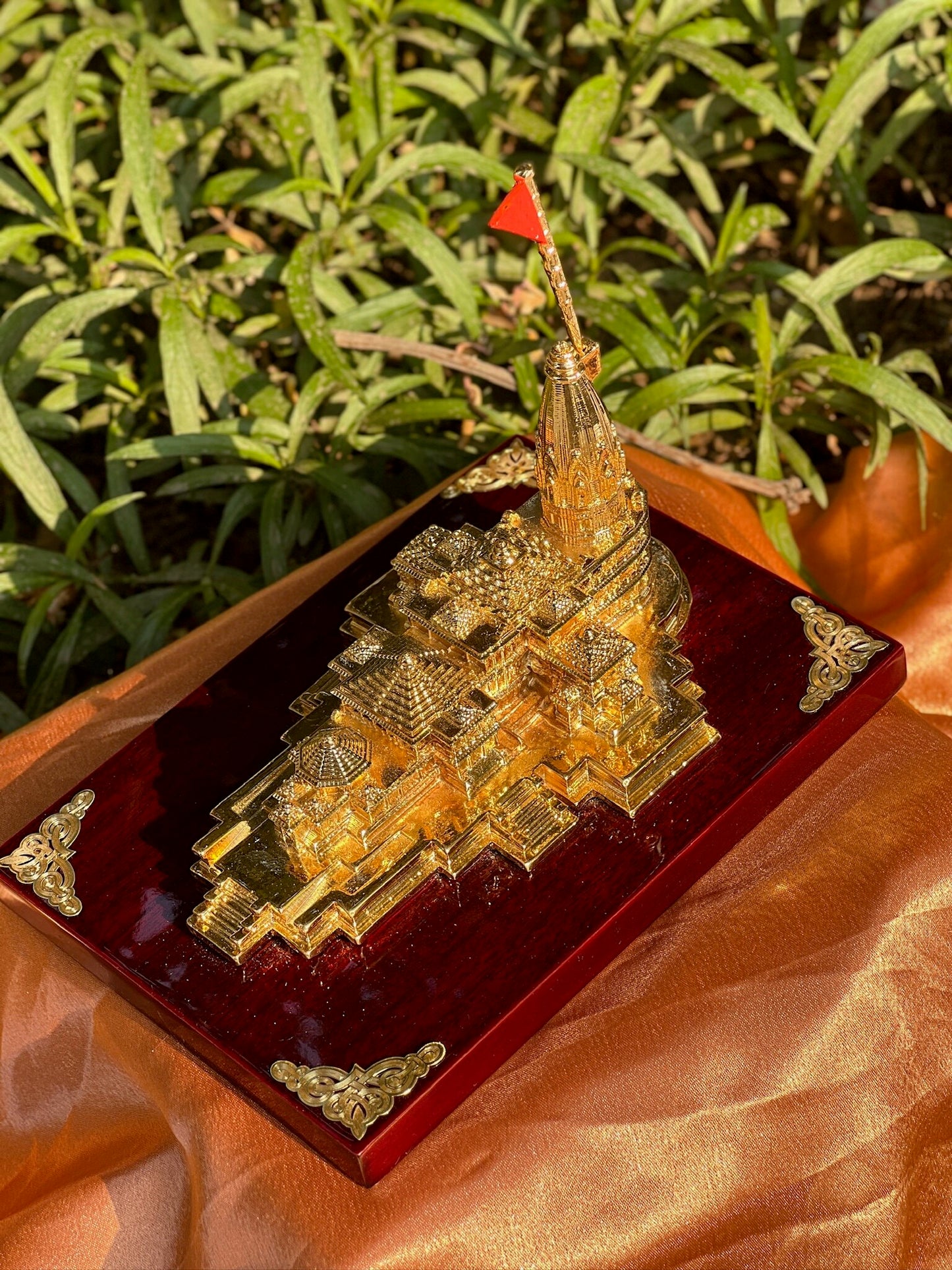 DESHANA Gold Plated Ram Mandir on Wooden Base – A Divine Blend of Tradition and Luxury