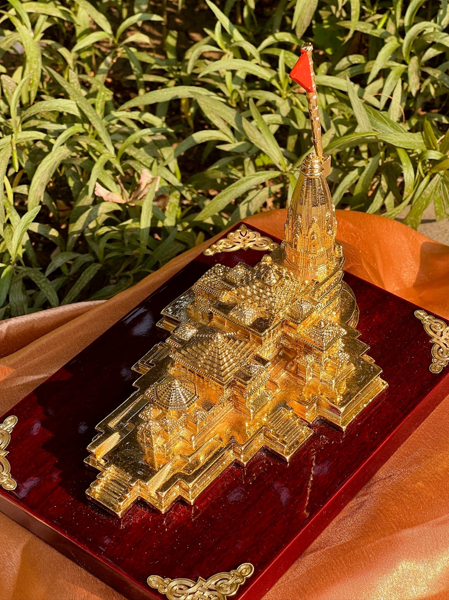 DESHANA Gold Plated Ram Mandir on Wooden Base – A Divine Blend of Tradition and Luxury