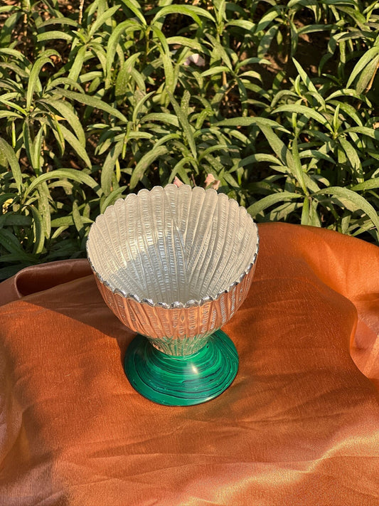 DESHANA Silver Plated Handmade Stone-Based Compact Decorative Bowl – A Unique Blend of Artistry and Functionality