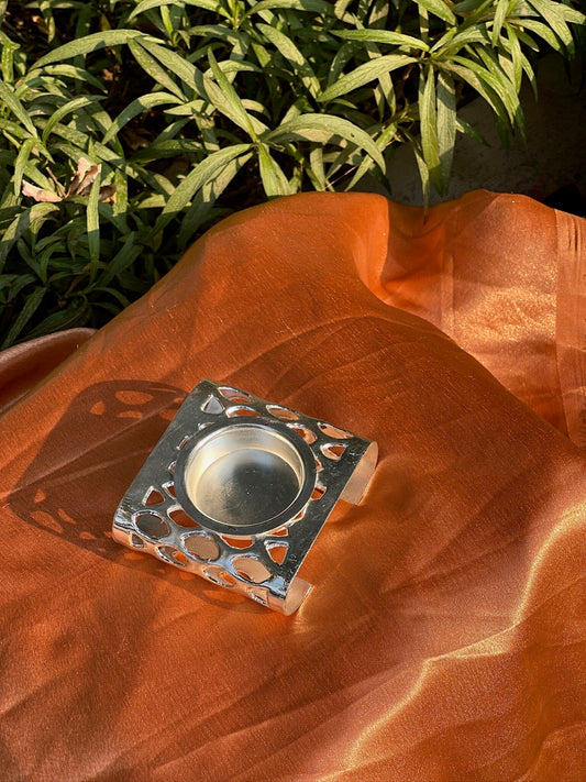 Hand Crafted  Jali Style Silver Plated Stylish Diya/Candle Stand