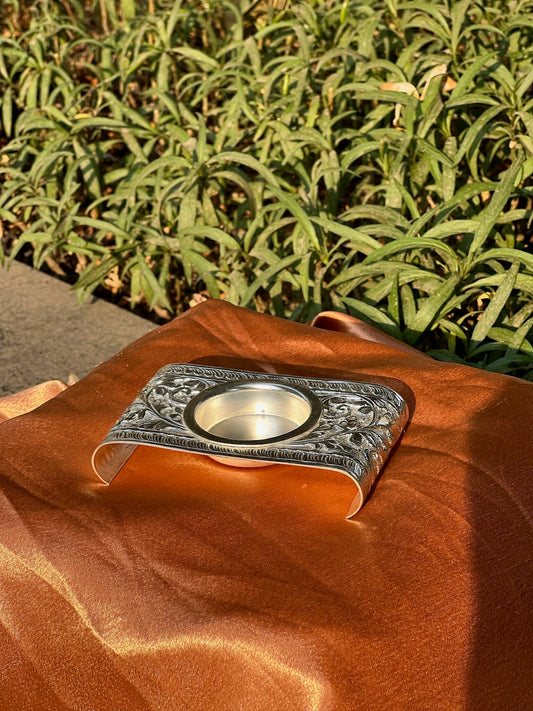 Hand Crafted  Nakassi Style Silver Plated Stylish Diya/Candle Stand