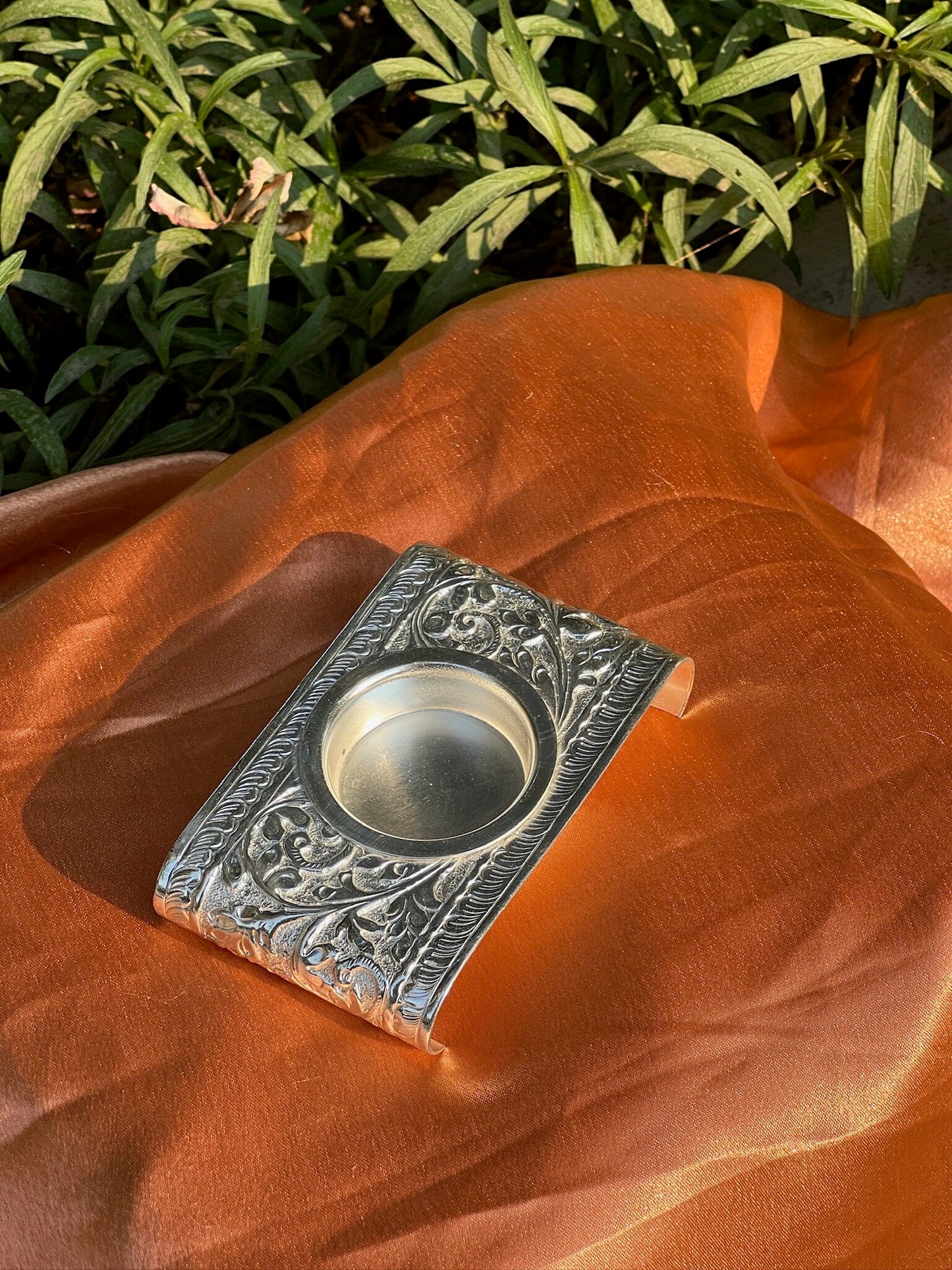Hand Crafted  Nakassi Style Silver Plated Stylish Diya/Candle Stand