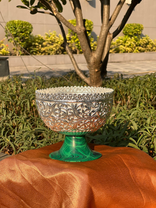 DESHANA Handcrafted Silver Plated Decorative Piece with Stone Base – A Symbol of Luxury and Serenity