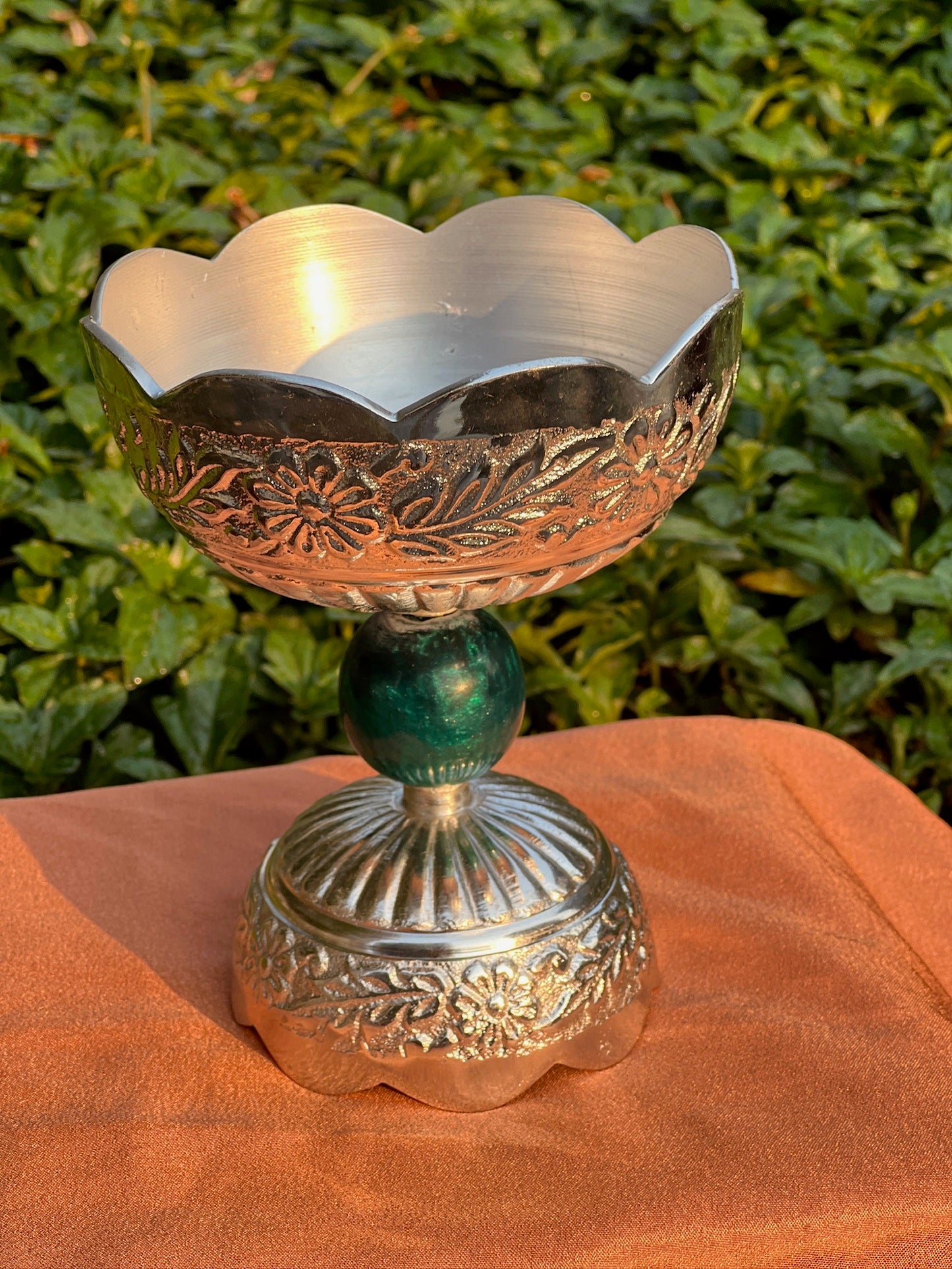 DESHANA Silver Plated Round Shape Long Bowl with Stone Ball