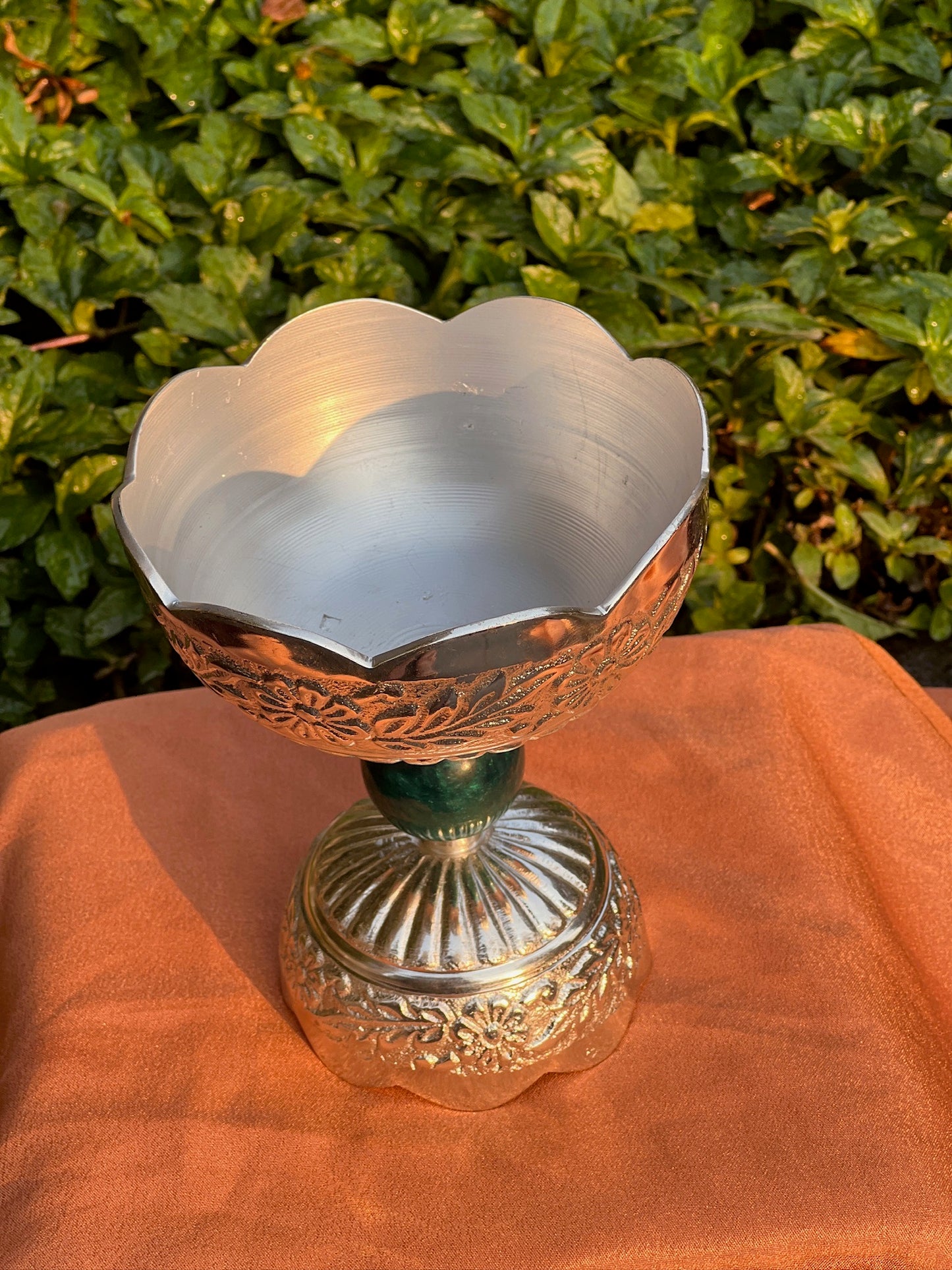 DESHANA Silver Plated Round Shape Long Bowl with Stone Ball