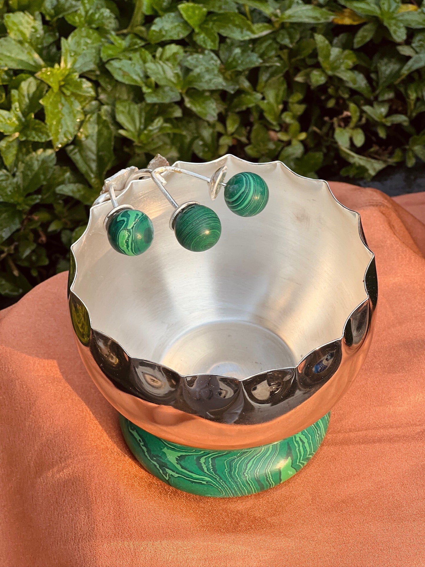 DESHANA Silver Plated Bowl with Lapis Stone on Base