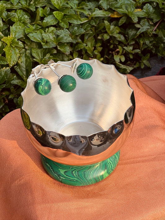 DESHANA Silver Plated Bowl with Lapis Stone on Base