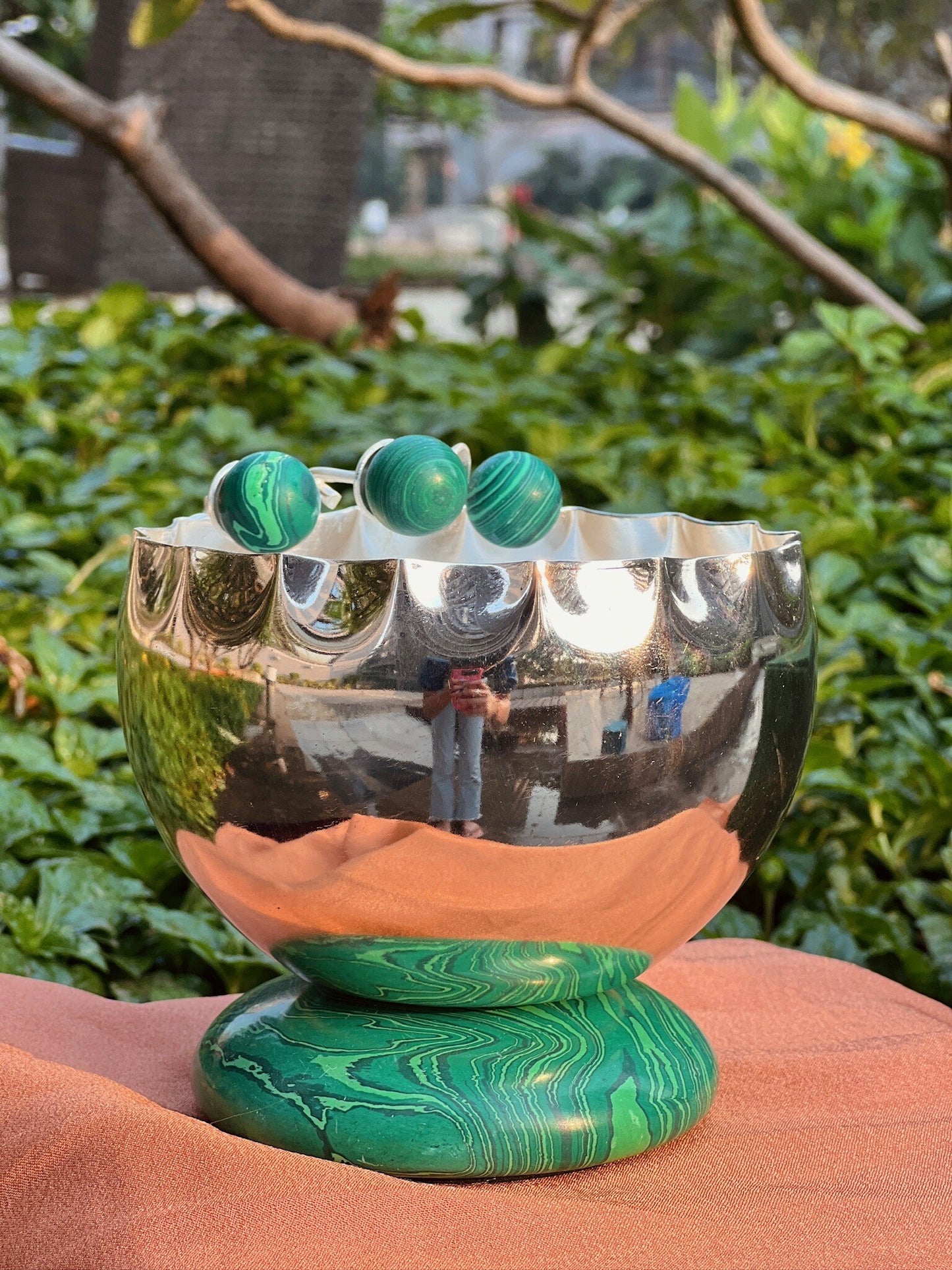 DESHANA Silver Plated Bowl with Lapis Stone on Base