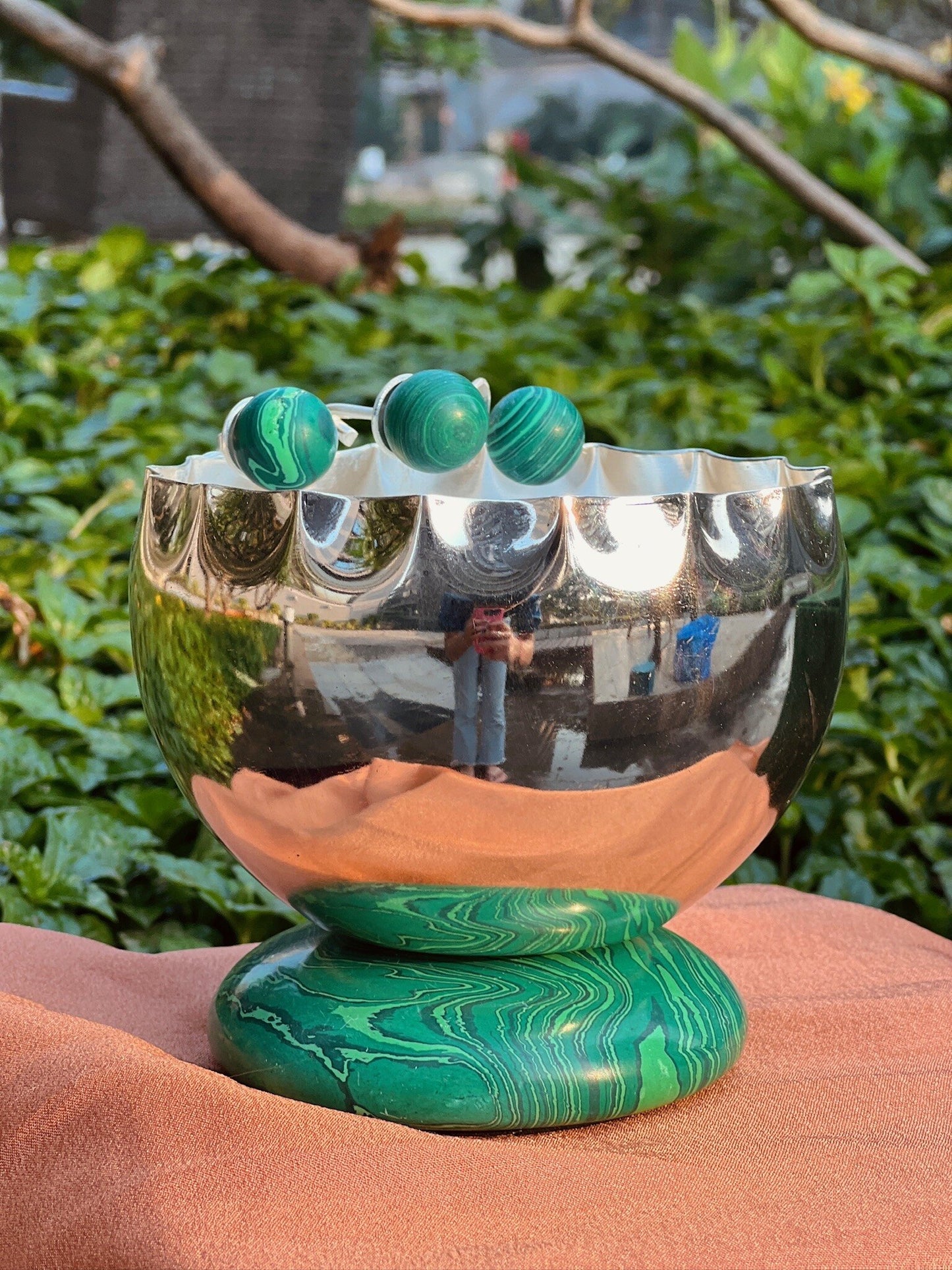 DESHANA Silver Plated Bowl with Lapis Stone on Base