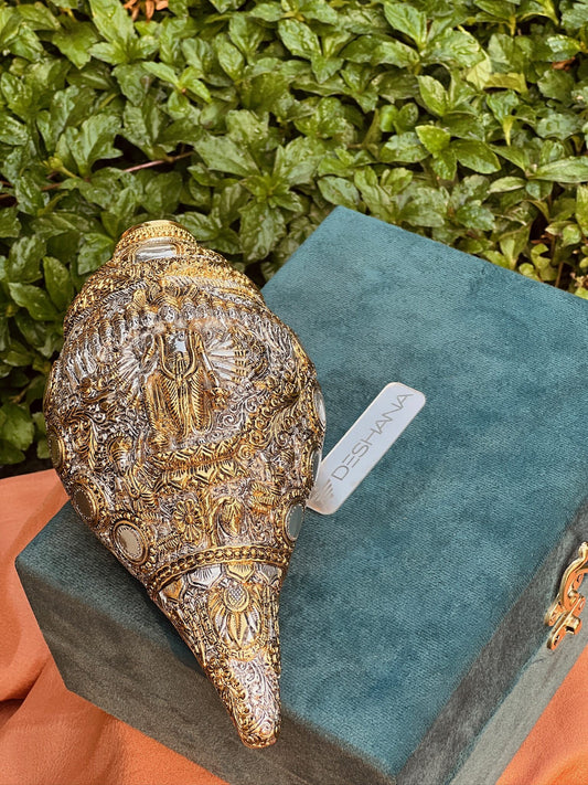 Big Size Luxurious Silver Plated Shankh- Lord Vishnu