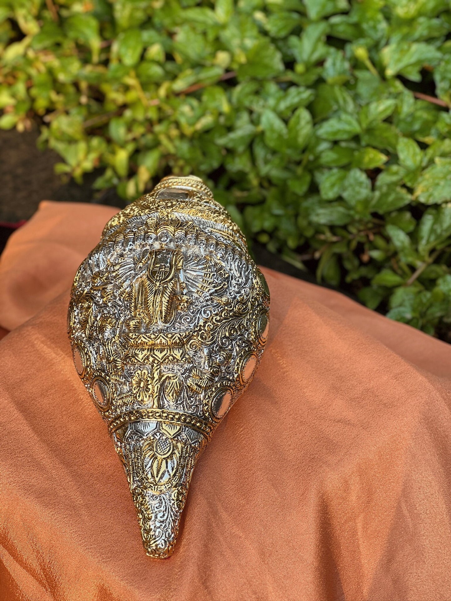 Big Size Luxurious Silver Plated Shankh- Lord Vishnu