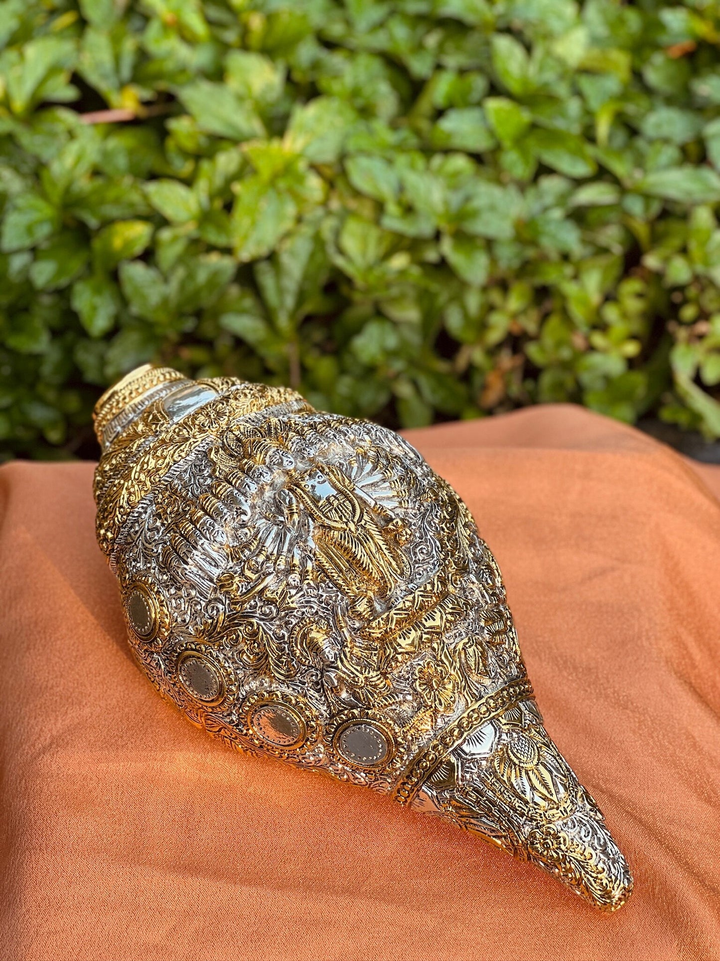 Big Size Luxurious Silver Plated Shankh- Lord Vishnu