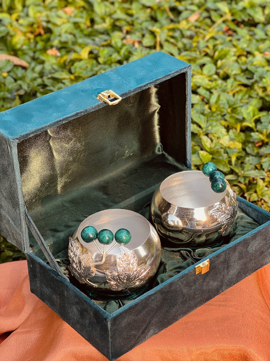 Pair of Silver Plated Bowls With Stone Base