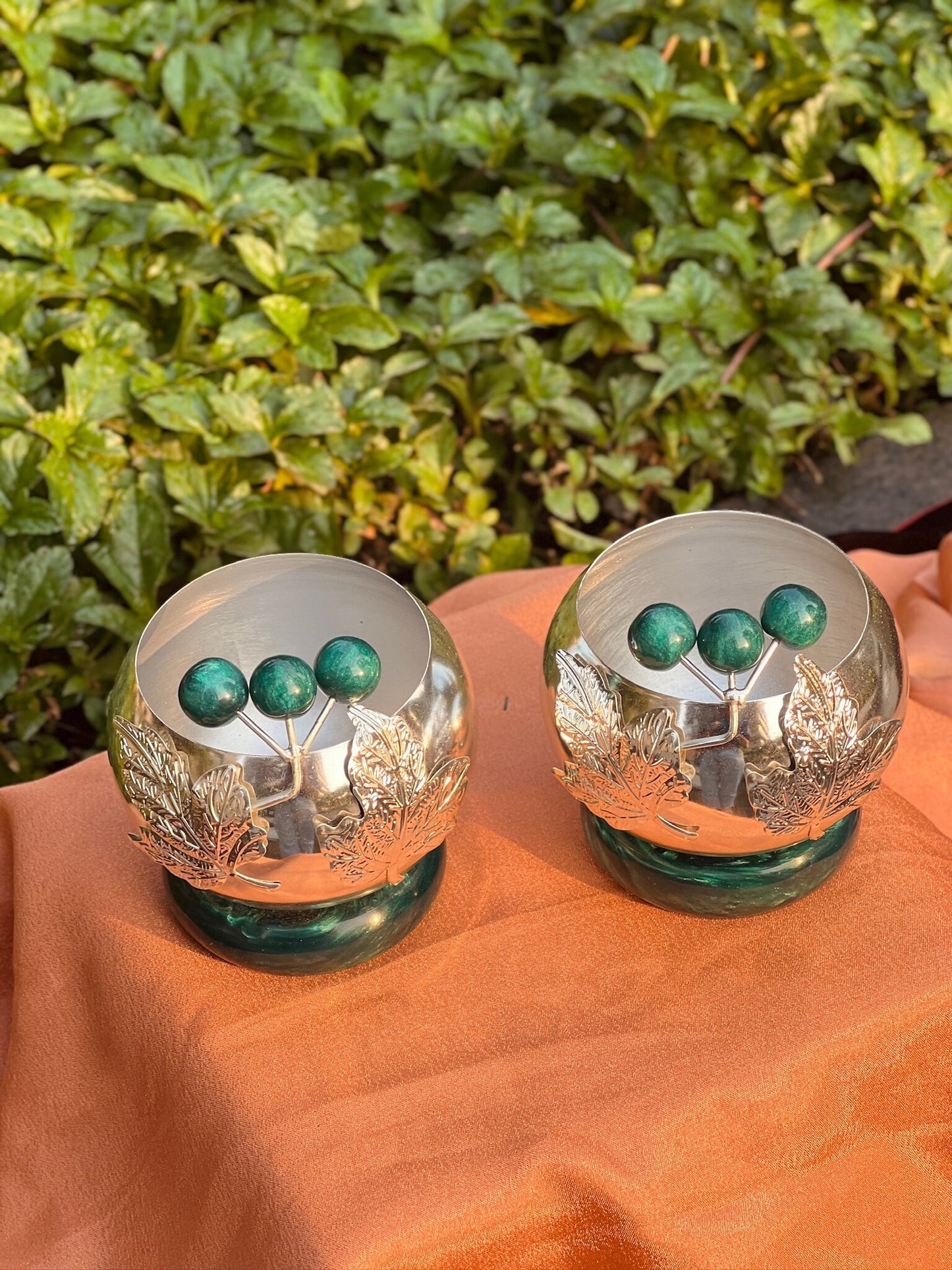 Pair of Silver Plated Bowls With Stone Base