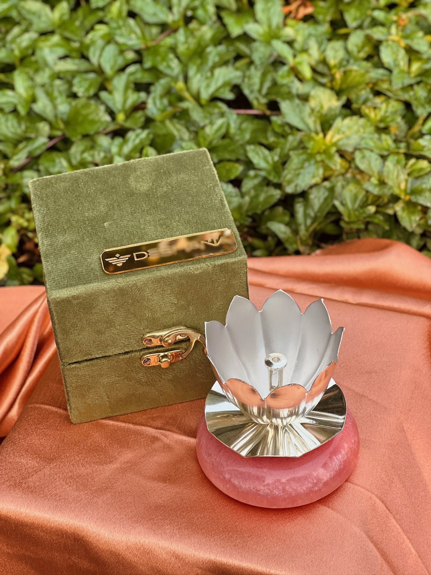 DESHANA Silver Plated Stone-Based Lotus Diya – A Divine Blend of Elegance and Spirituality