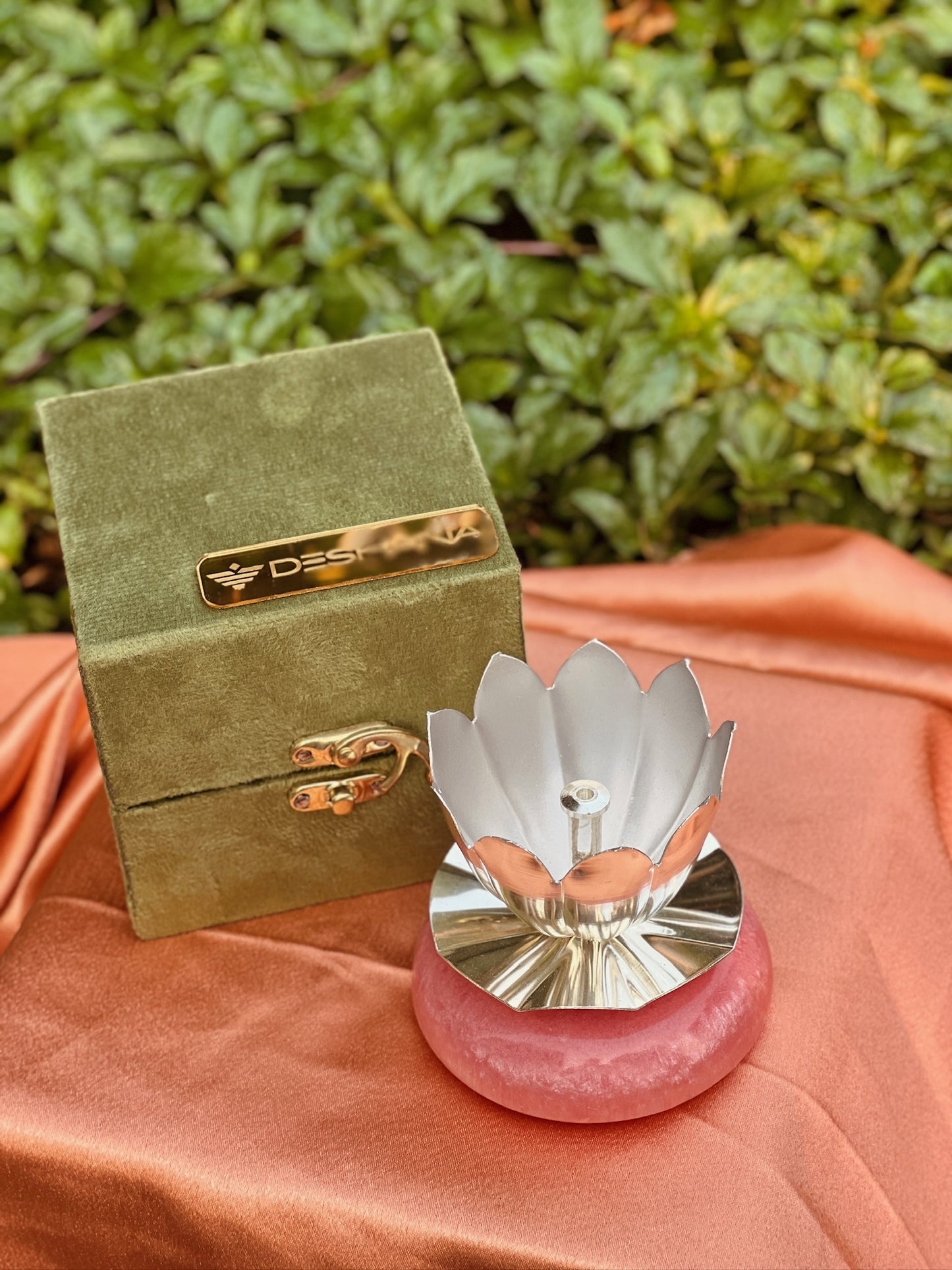 DESHANA Silver Plated Stone-Based Lotus Diya – A Divine Blend of Elegance and Spirituality