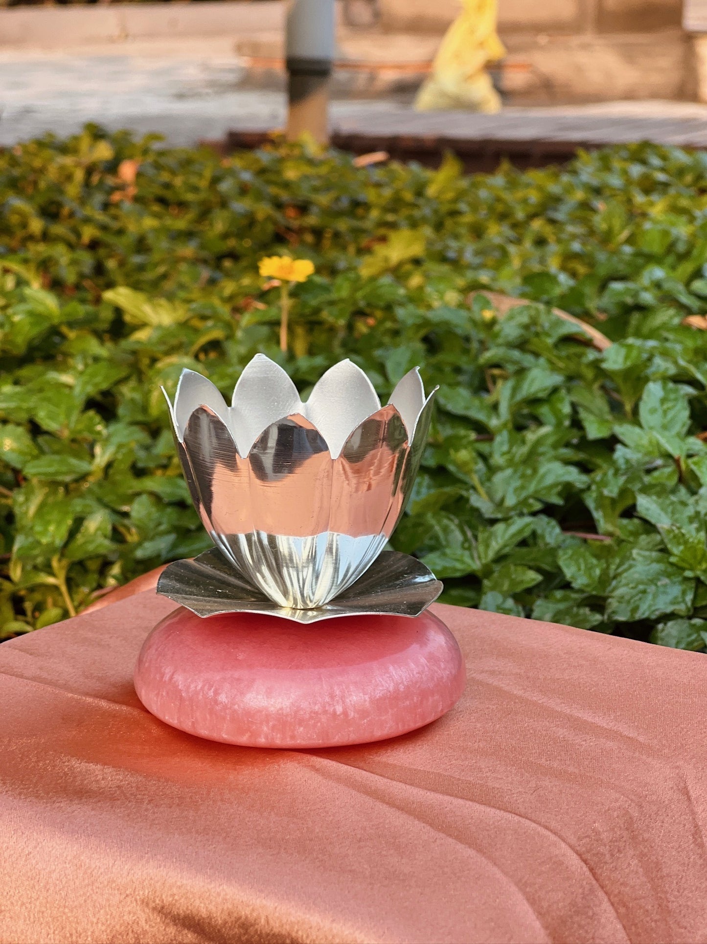 DESHANA Silver Plated Stone-Based Lotus Diya – A Divine Blend of Elegance and Spirituality