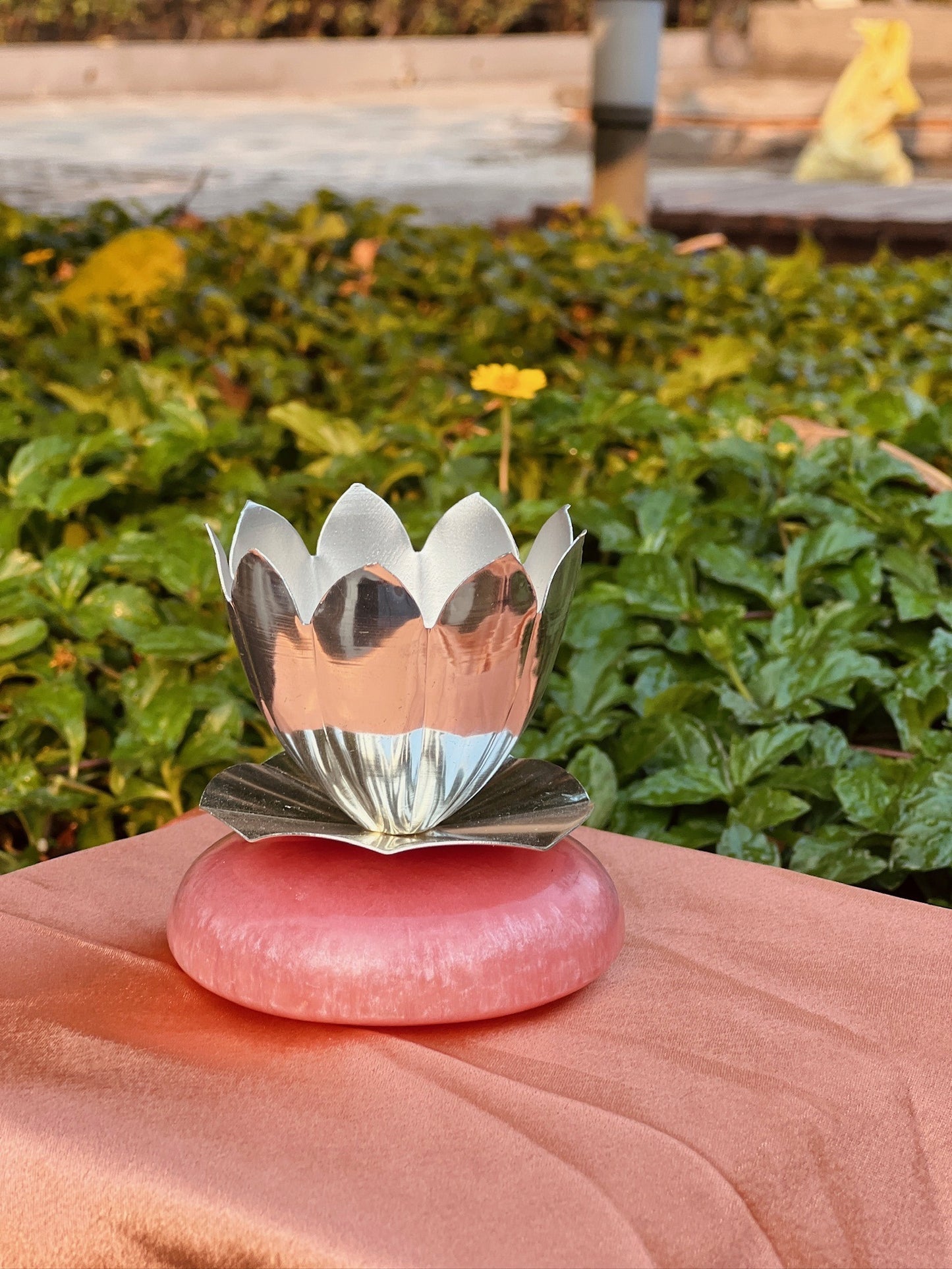 DESHANA Silver Plated Stone-Based Lotus Diya – A Divine Blend of Elegance and Spirituality