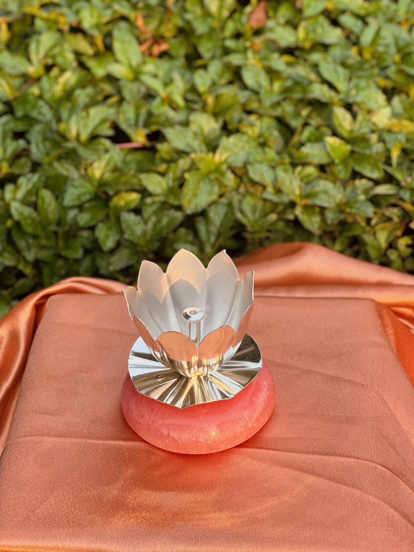DESHANA Silver Plated Stone-Based Lotus Diya – A Divine Blend of Elegance and Spirituality