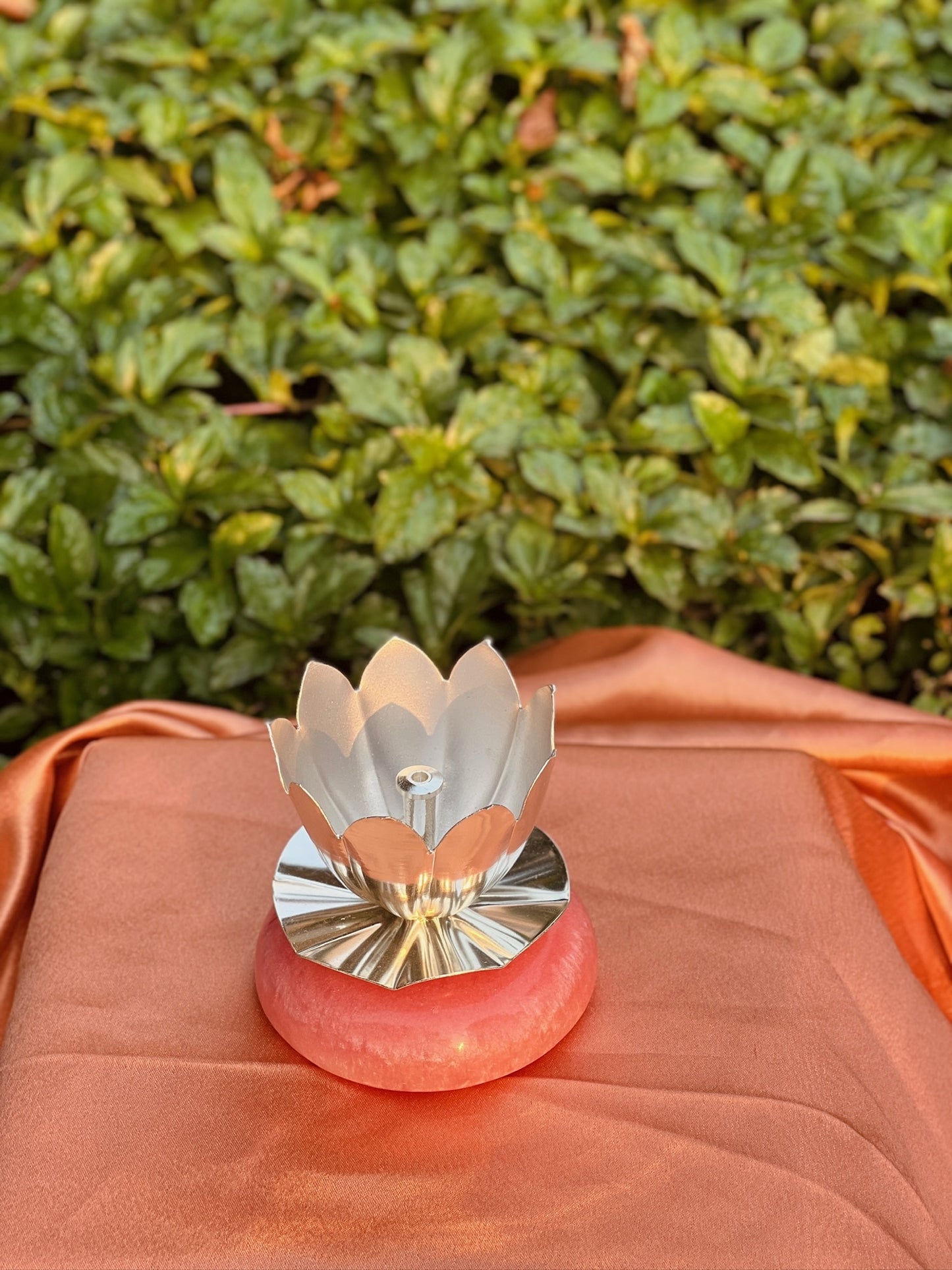 DESHANA Silver Plated Stone-Based Lotus Diya – A Divine Blend of Elegance and Spirituality