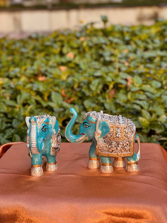 DESHANA Antique Meena Work Pair of Elephants – A Symbol of Strength, Wisdom, and Good Fortune-Medium Size