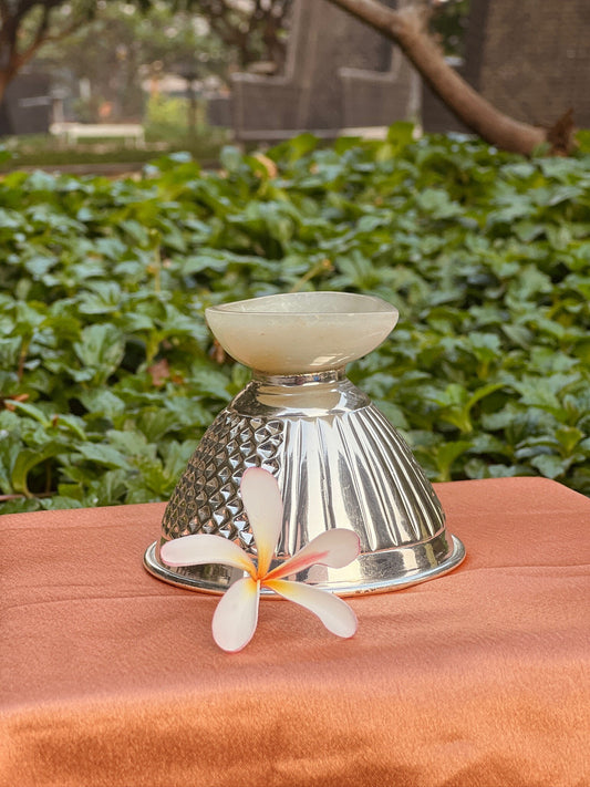 Green Quartz Based Silver Plated Aesthetic Diya