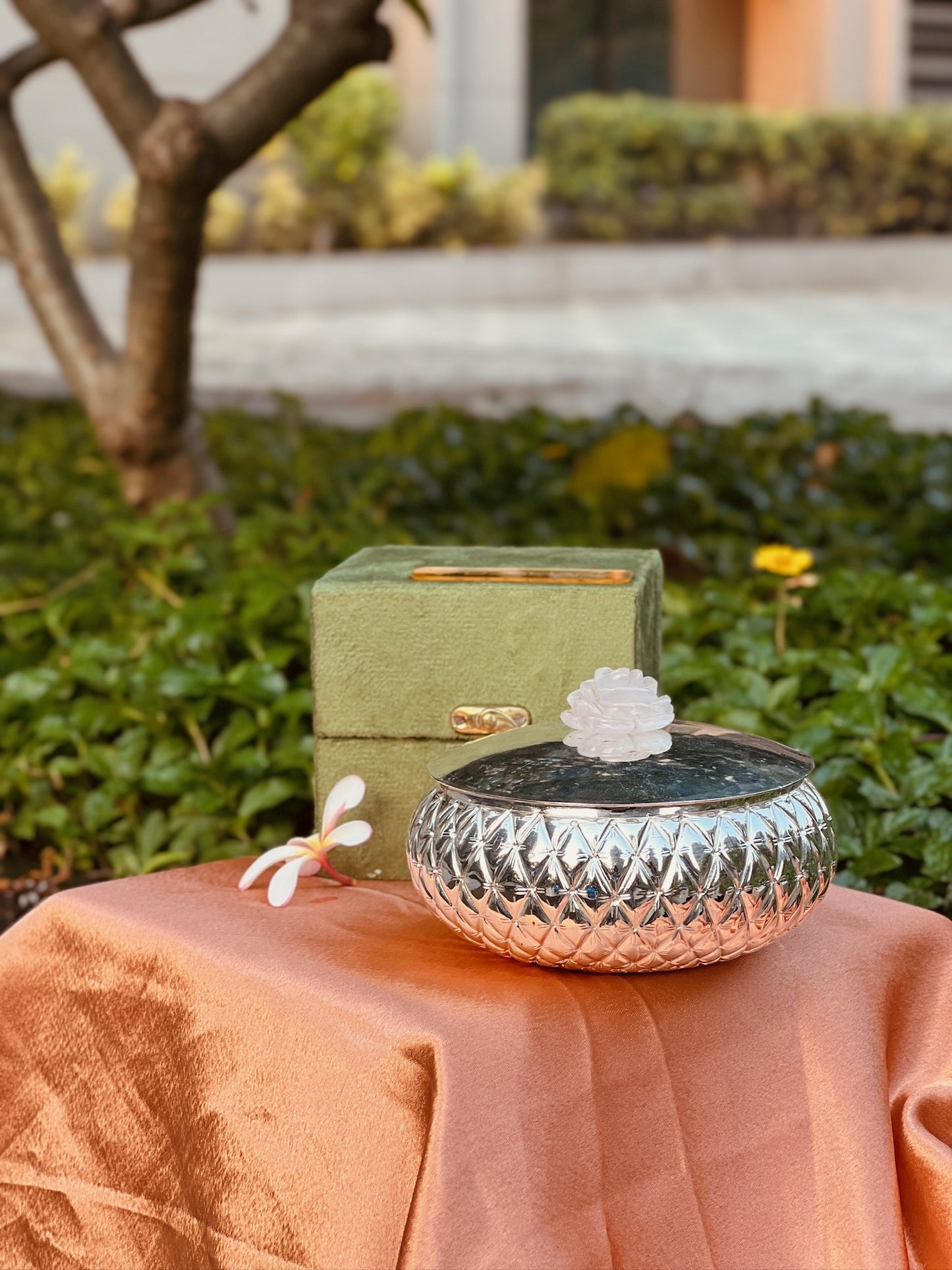 Silver Plated Designer Container with Stone Holder