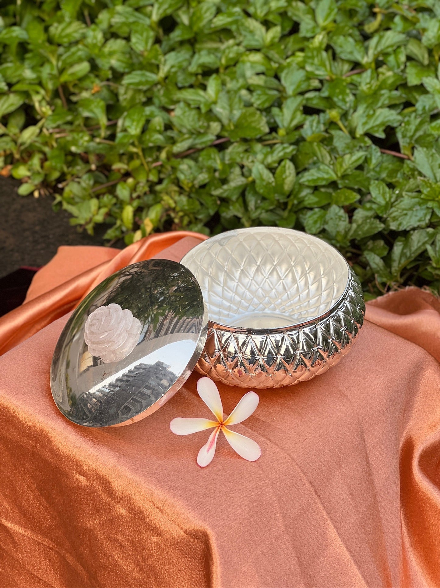 Silver Plated Designer Container with Stone Holder