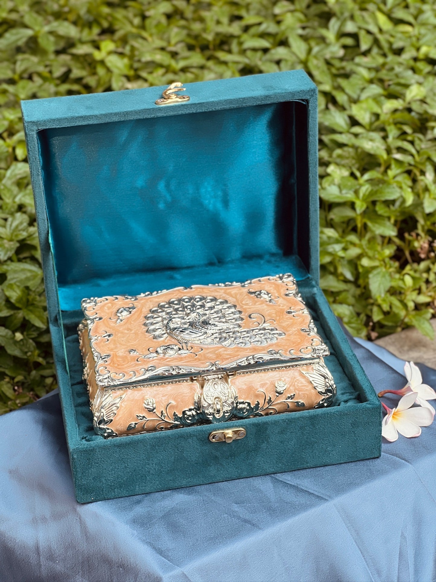 Enamel Coated Luxurius Jewellery cum Dry Fruit Box-Peach
