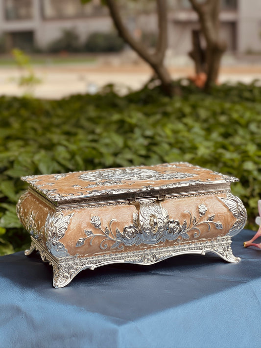 Enamel Coated Luxurius Jewellery cum Dry Fruit Box-Peach