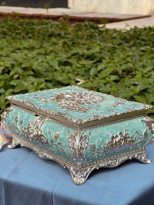 Enamel Coated Luxurius Jewellery cum Dry Fruit Box-Blue