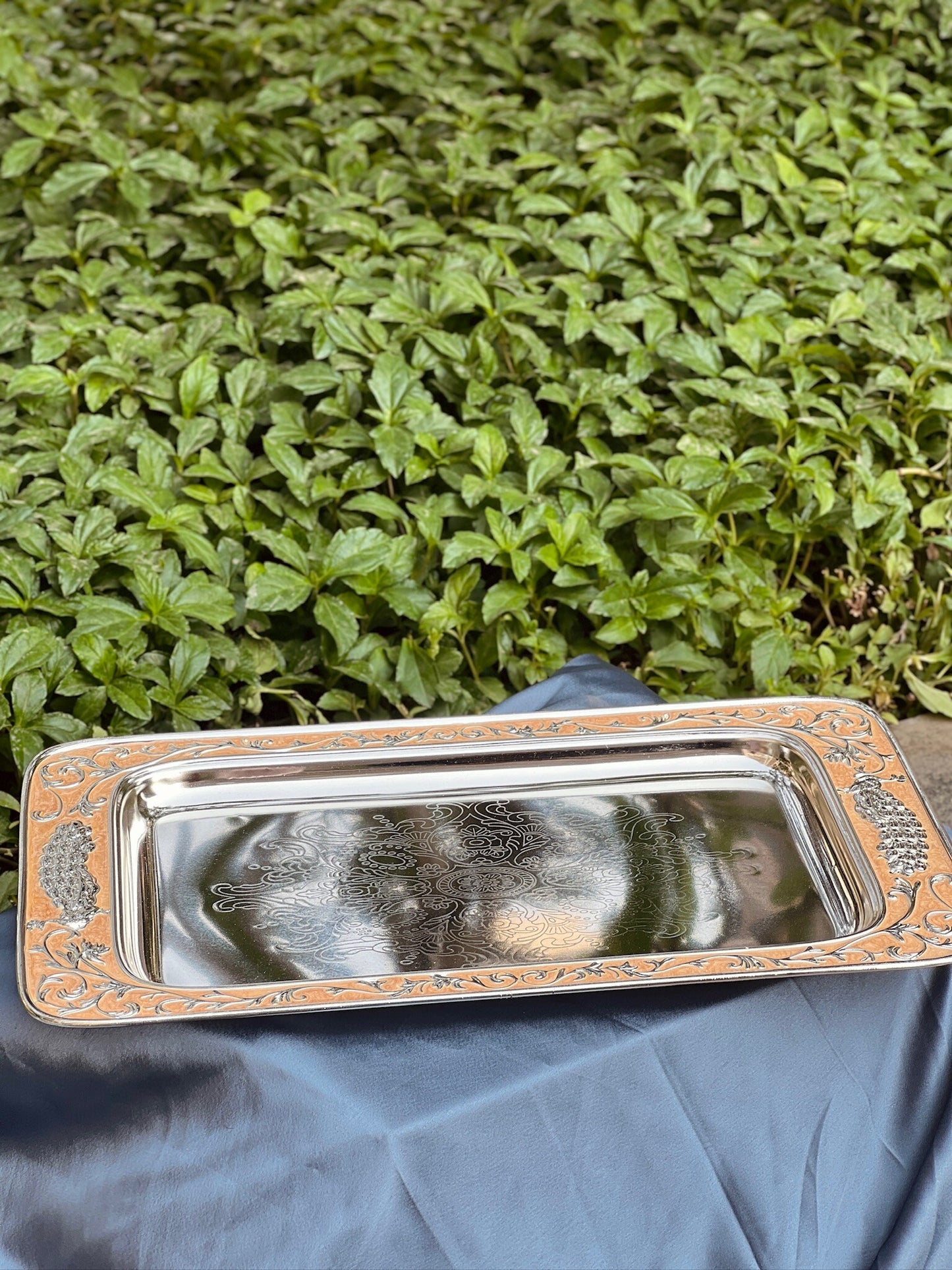 Enamel Serving Tray-Peach