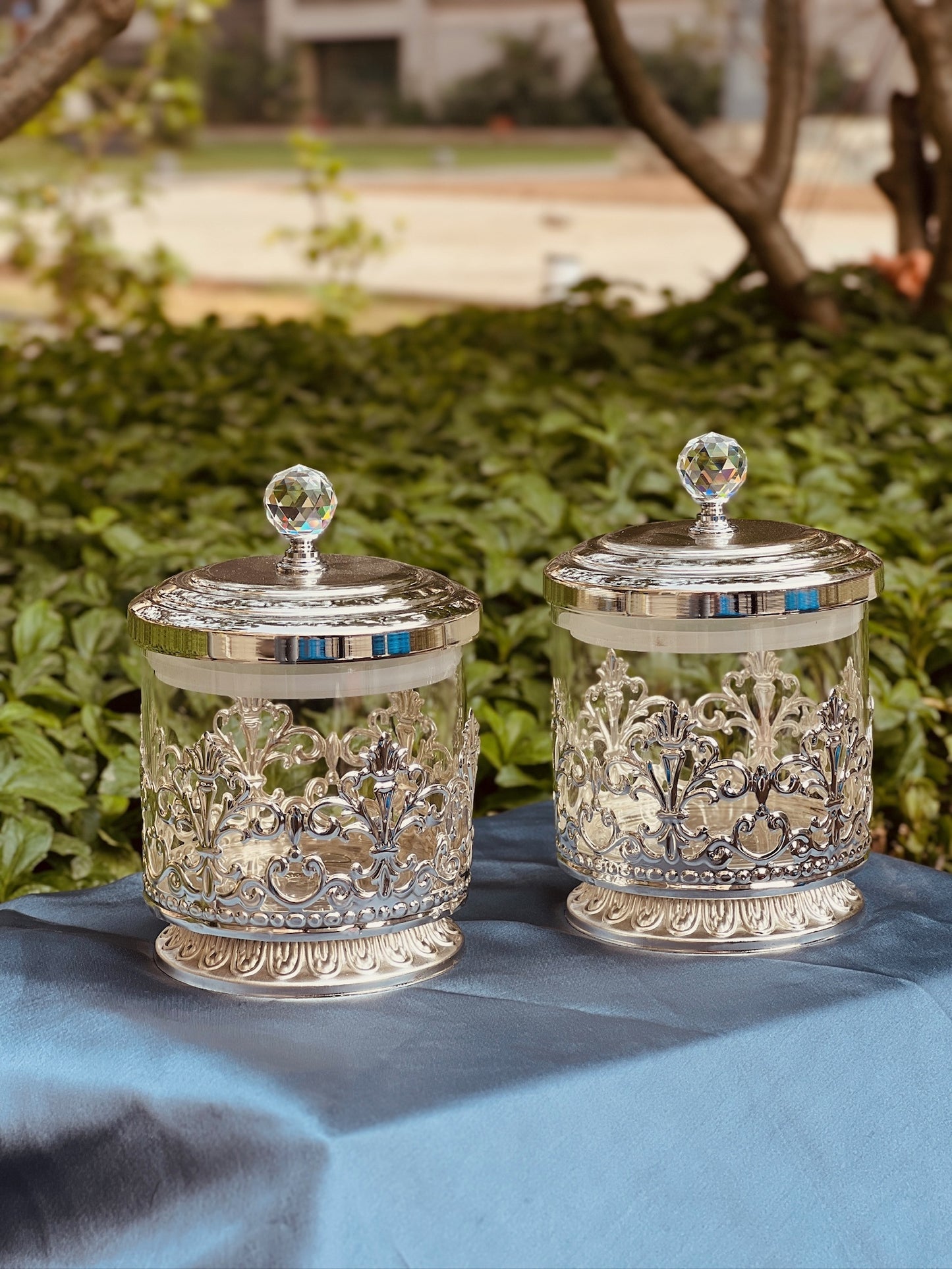 Silver Plated JaliStyle Air tight Dry Fruit Containers Set of Two-Medium Size