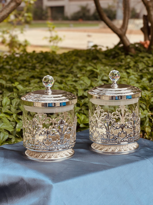 Silver Plated JaliStyle Air tight Dry Fruit Containers Set of Two-Medium Size