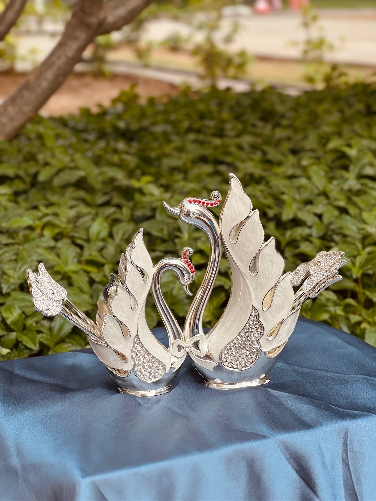 Enamel Spoon Holder With Set of Spoons-White
