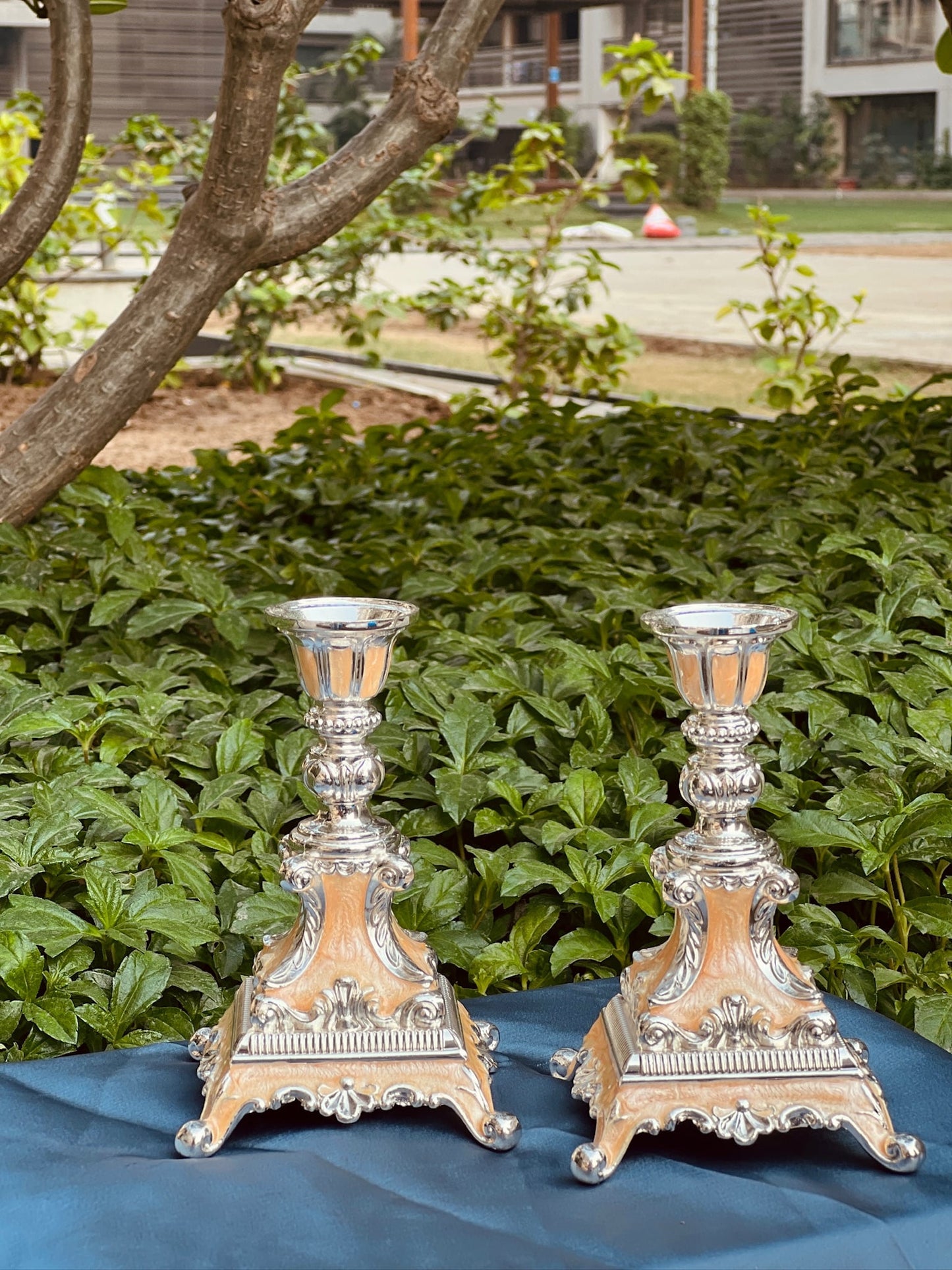 Luxurious Enamel set of Candle Stand-Peach