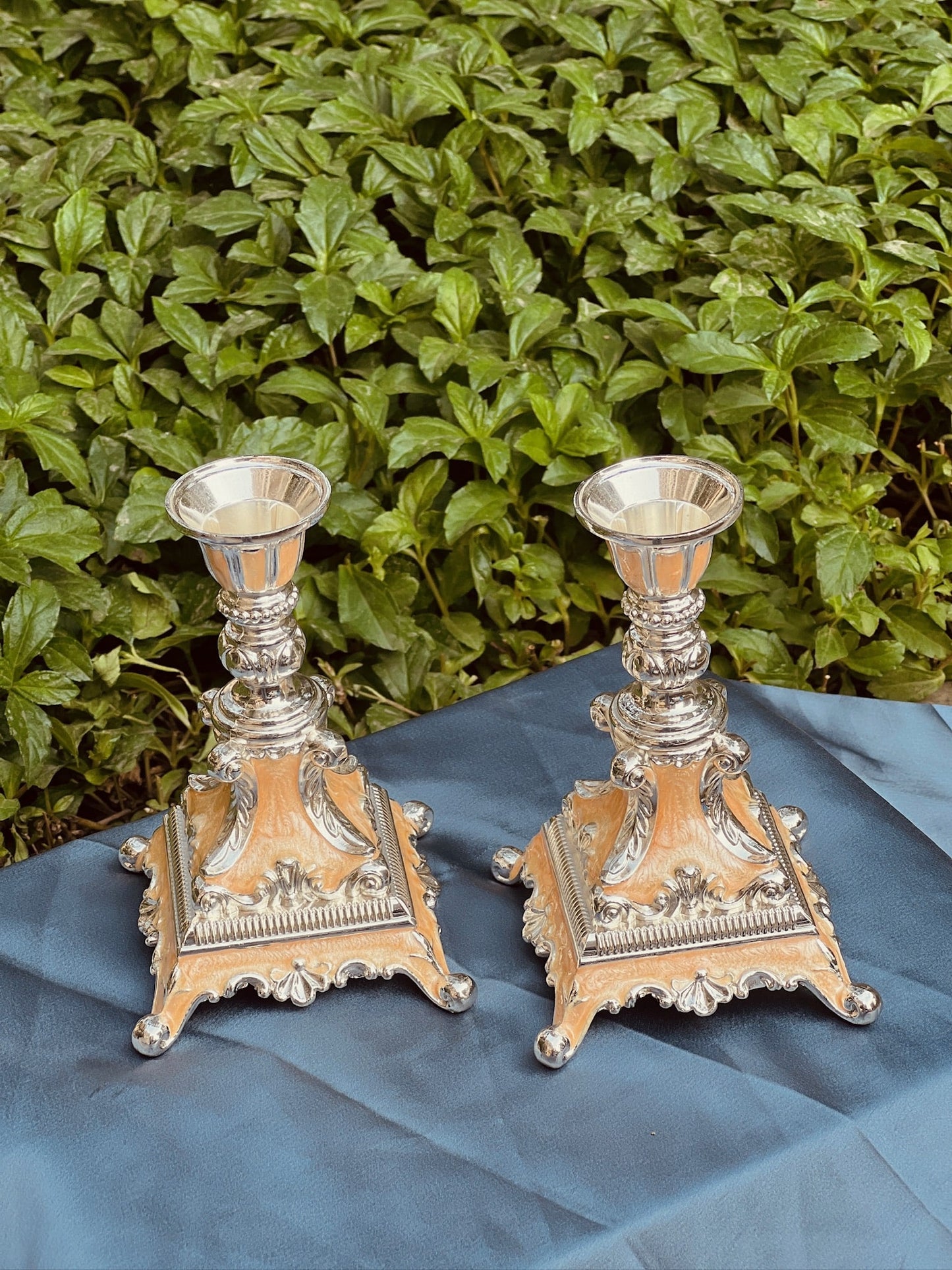 Luxurious Enamel set of Candle Stand-Peach