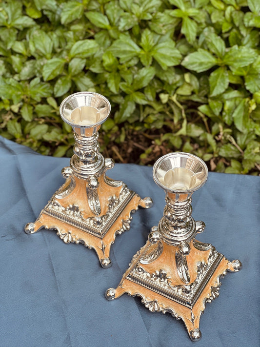 Luxurious Enamel set of Candle Stand-Peach