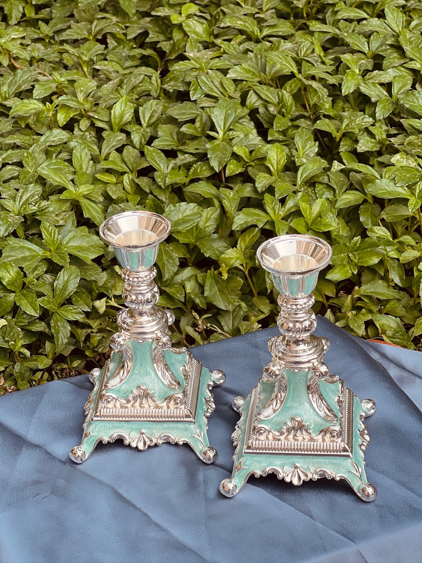 Luxurious Enamel set of Candle Stand-Blue