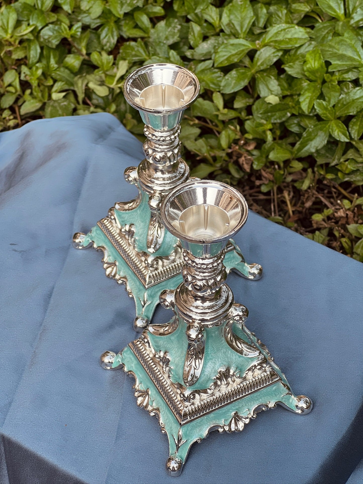 Luxurious Enamel set of Candle Stand-Blue