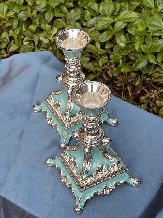 Luxurious Enamel set of Candle Stand-Blue