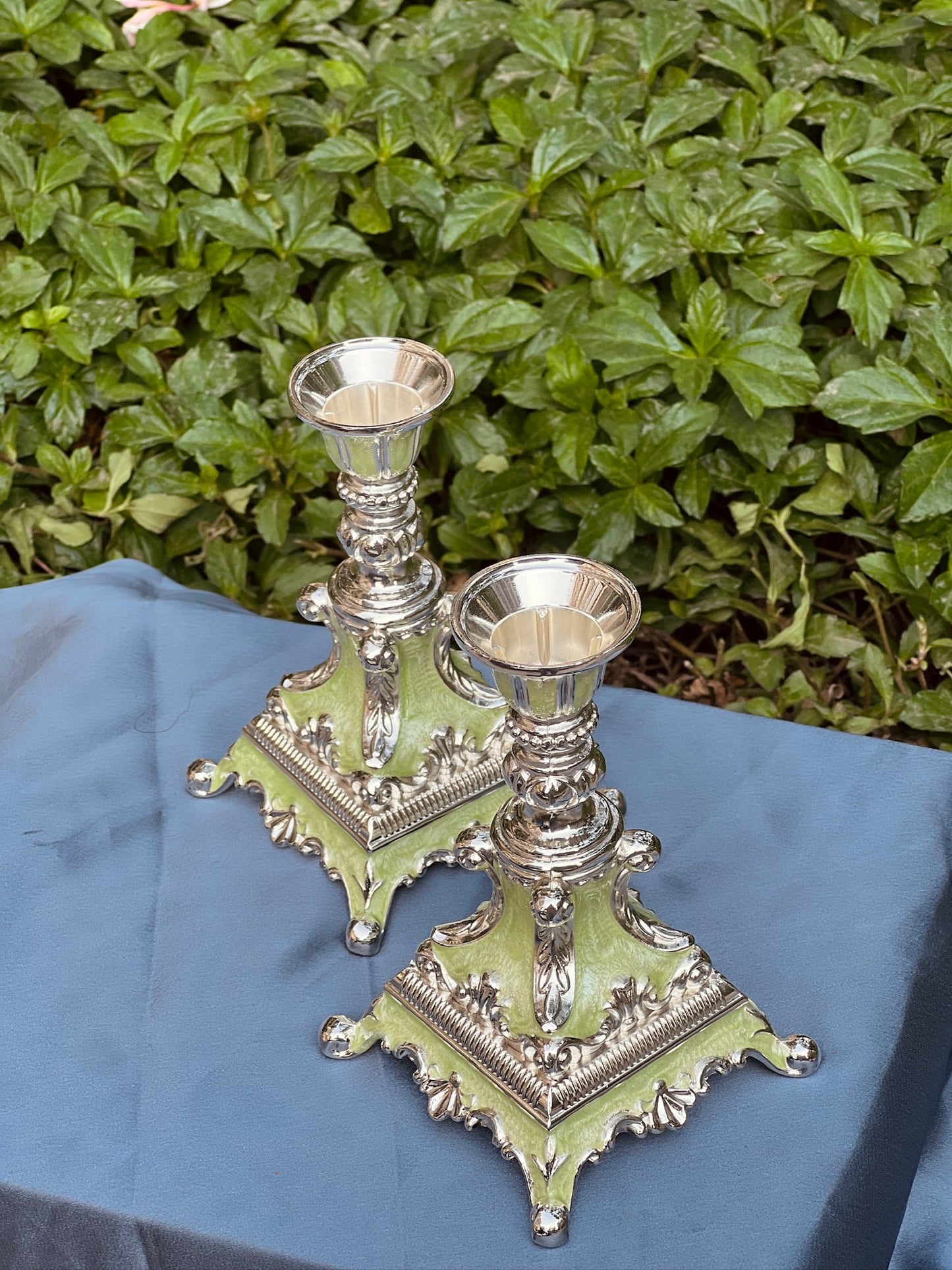 Luxurious Enamel set of Candle Stand-Green