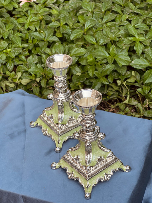 Luxurious Enamel set of Candle Stand-Green
