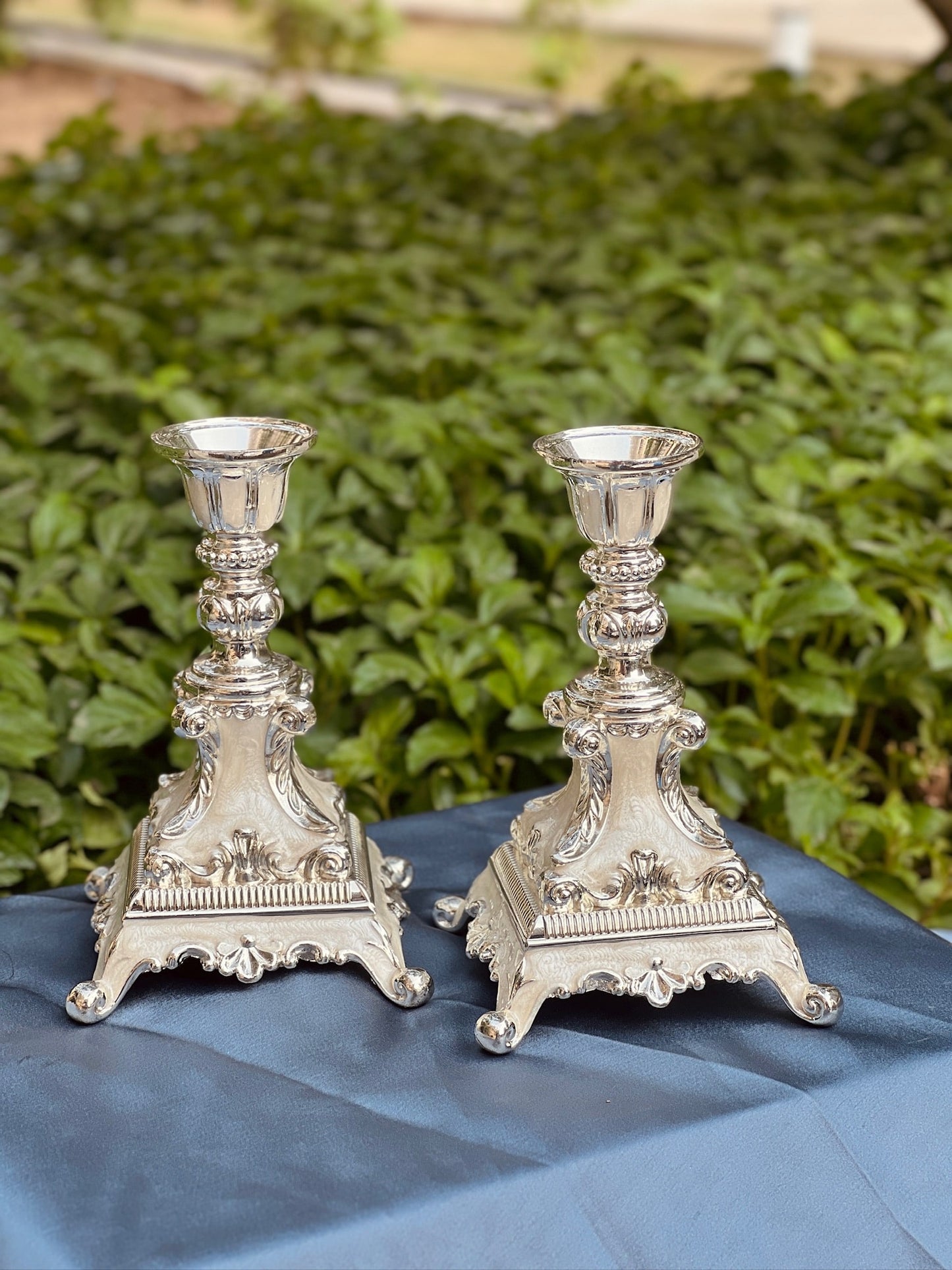 Luxurious Enamel set of Candle Stand-White