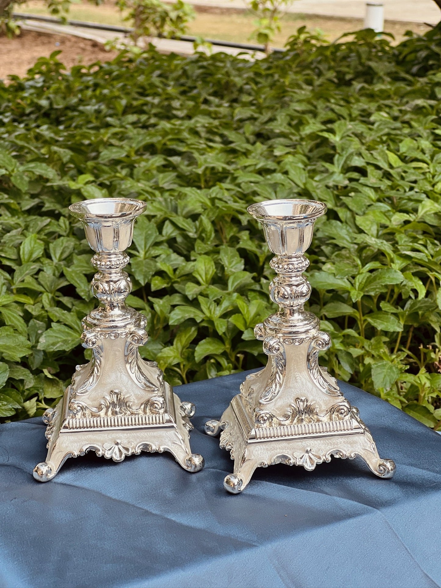 Luxurious Enamel set of Candle Stand-White
