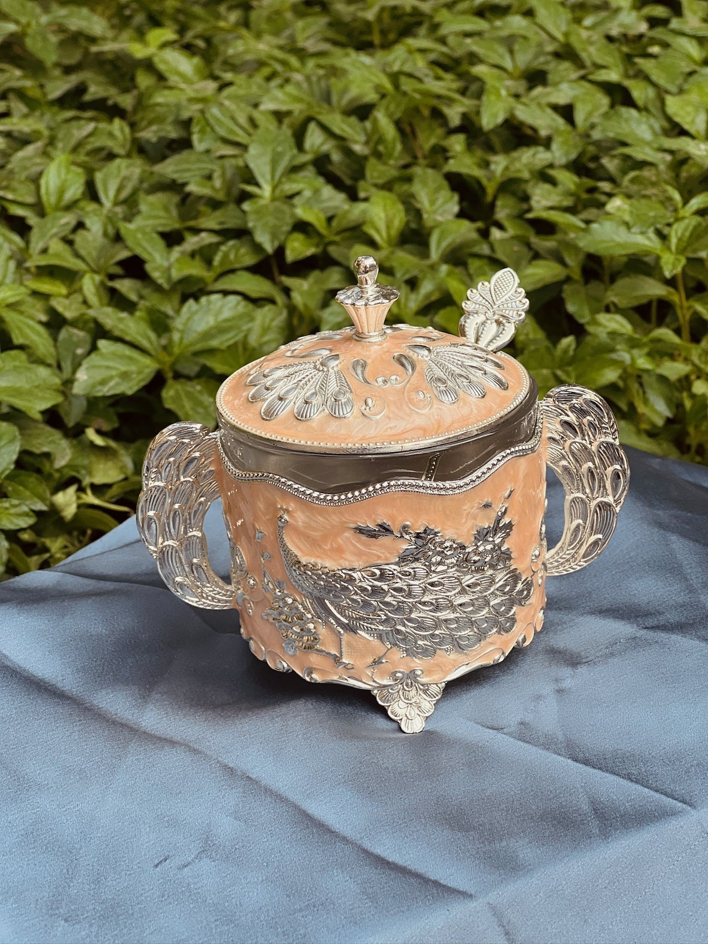 Set of Mukhwas Bowls with Tray Enamel Coated-Peach