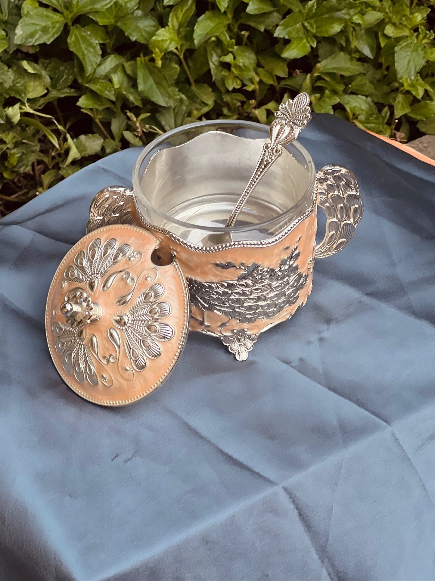 Set of Mukhwas Bowls with Tray Enamel Coated-Peach