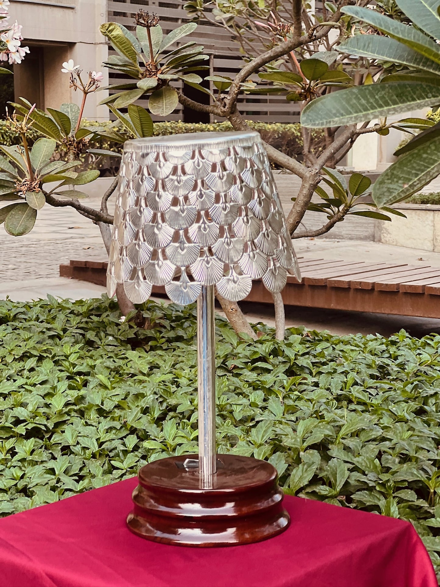 Luxurious Silver Plated Lamp With Wooden Base